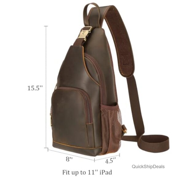 Full Grain Leather Anti Theft Sling Crossbody Backpack Daypack